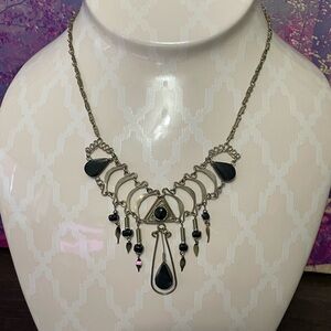 Black Onyx Vintage-Inspired Necklace w/ Intricate Metalwork Handmade in Thailand
